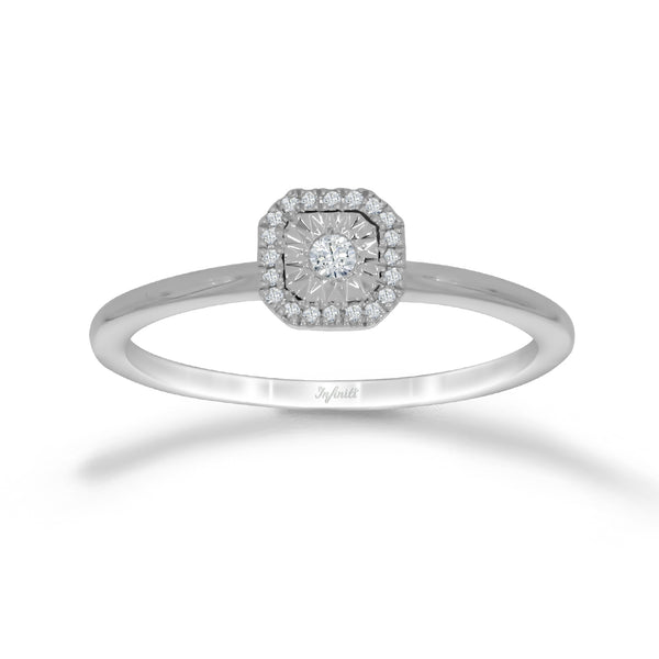 Anillo Oro Blanco 14k - Halo Diamantes con 8 Pts Totales