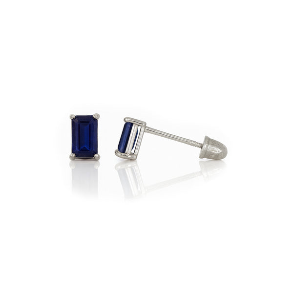 Broquel Oro Blanco 14k - Zafiro Laboratorio 5 mm x 3 mm