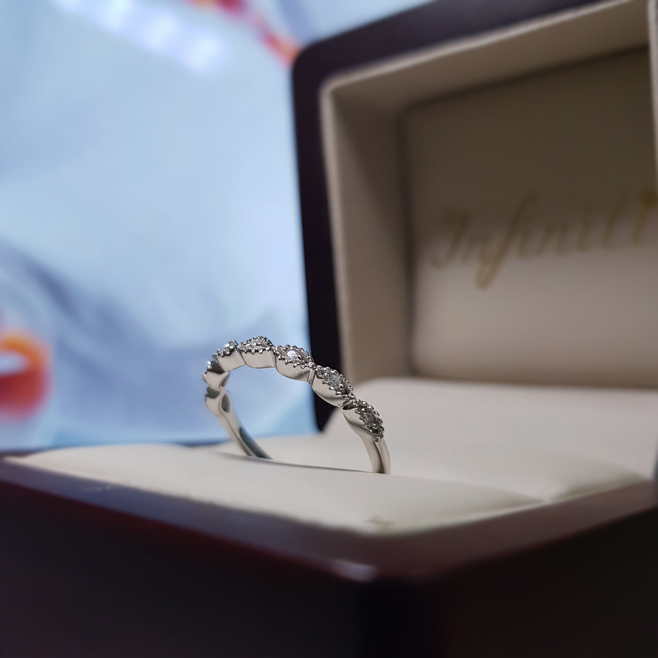 Churumbela Oro Blanco 14k, Diamante Natural 5 Puntos Totales - Infiniti Joyas