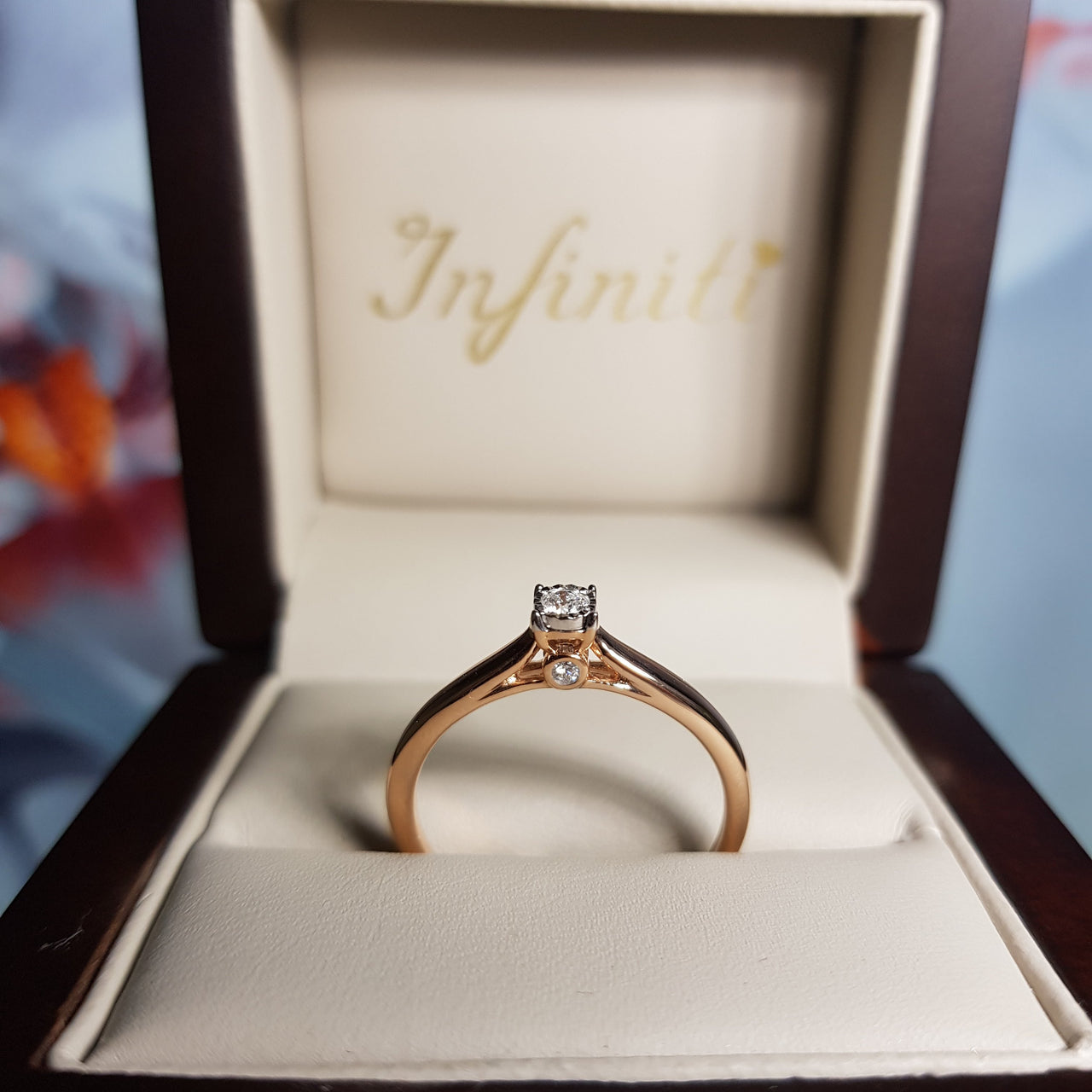 Anillo Oro Rosa 14k, Diamante 10 Puntos Totales - Infiniti Joyas