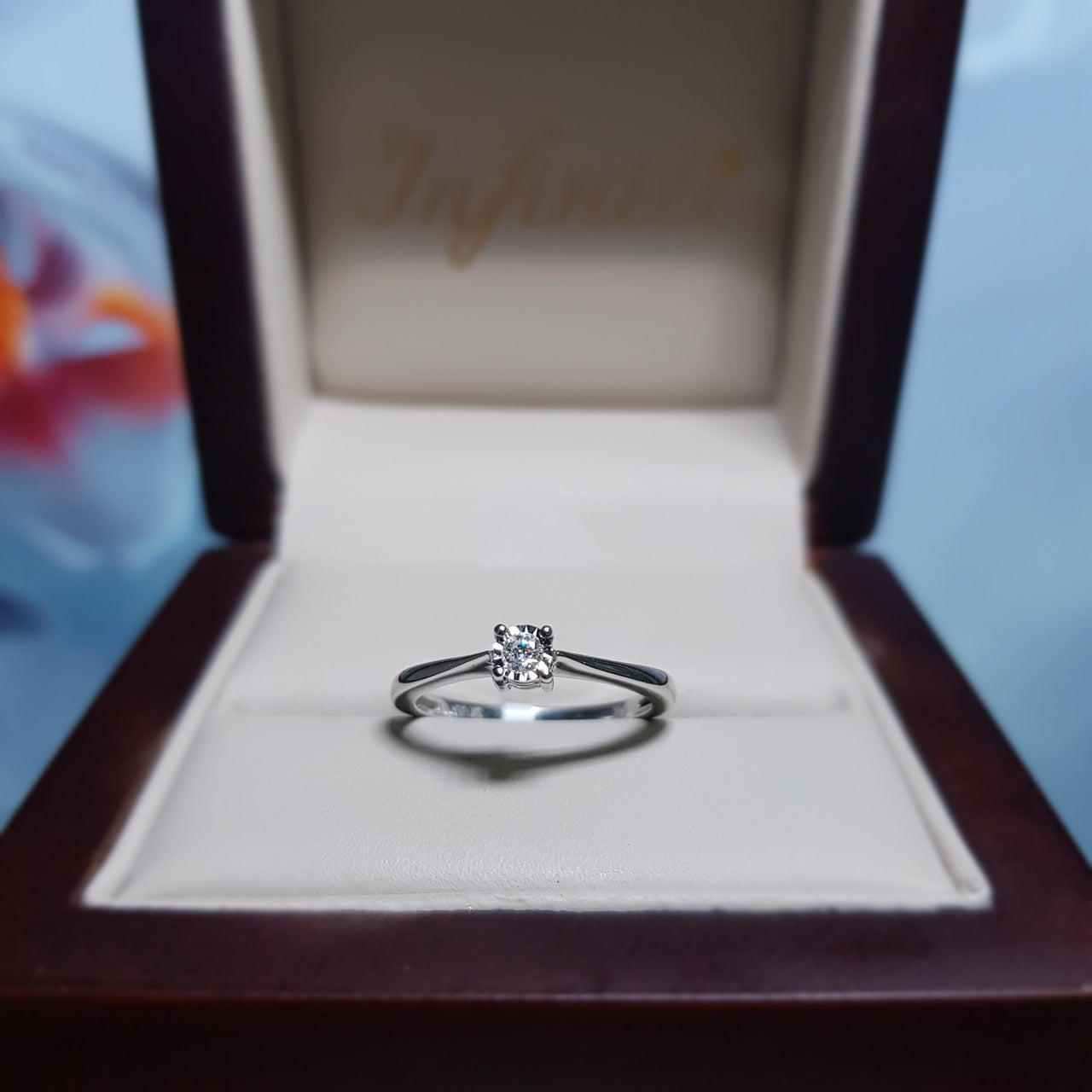Anillo Solitario Oro Blanco 14k, Diamante de 5 Puntos - Infiniti Joyas
