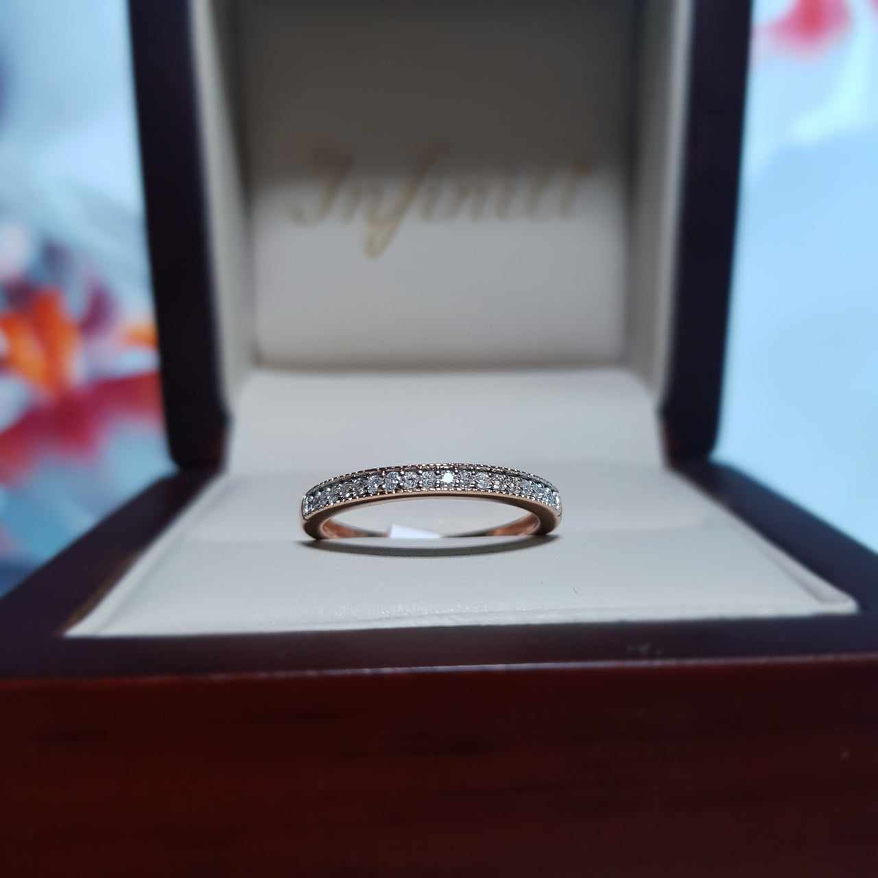 Churumbela Oro Rosa 14k, Diamante Natural 10 Puntos Estilo Canal - Infiniti Joyas