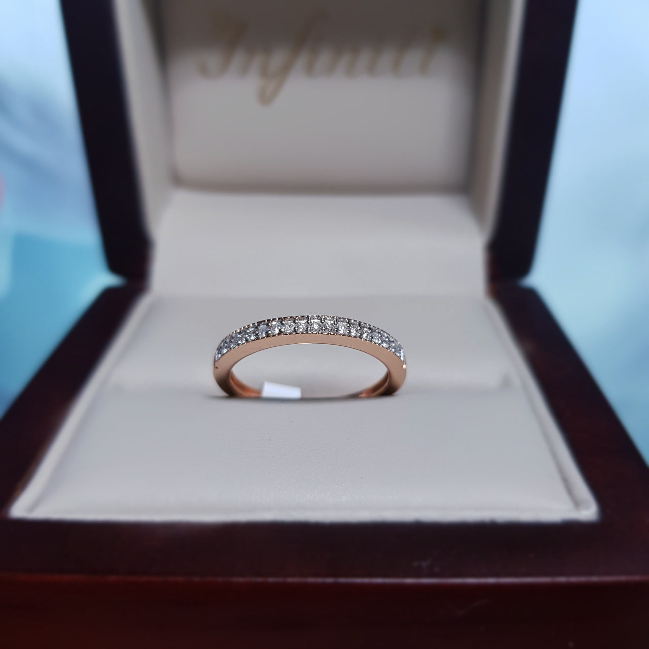 Churumbela Oro Rosa 14k, Diamante Natural 10 Puntos Estilo Canal - Infiniti Joyas