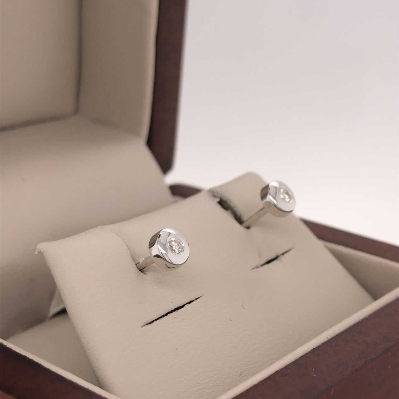 Broquel Oro Blanco 14k, Diamante con 5 Puntos Totales