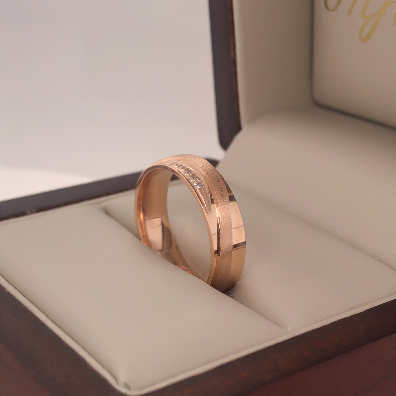 Argolla Oro Rosa 14k - Acabado Liso Línea Mate con Confort, Ancho 5 mm