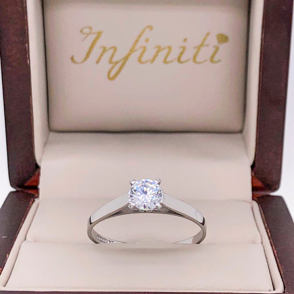 Anillo Oro Blanco 10k - Solitario con Zirconia 6 mm