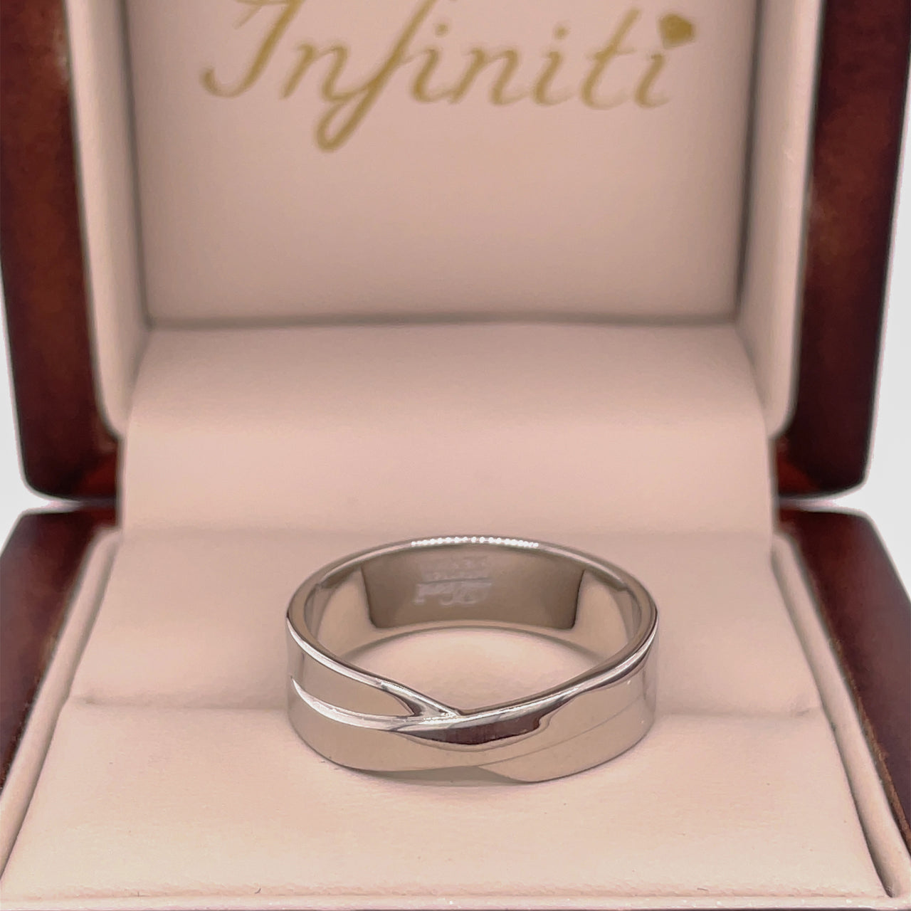 Argolla Oro Blanco 14k - Forma Infinito Acabado Liso, Ancho 6 mm