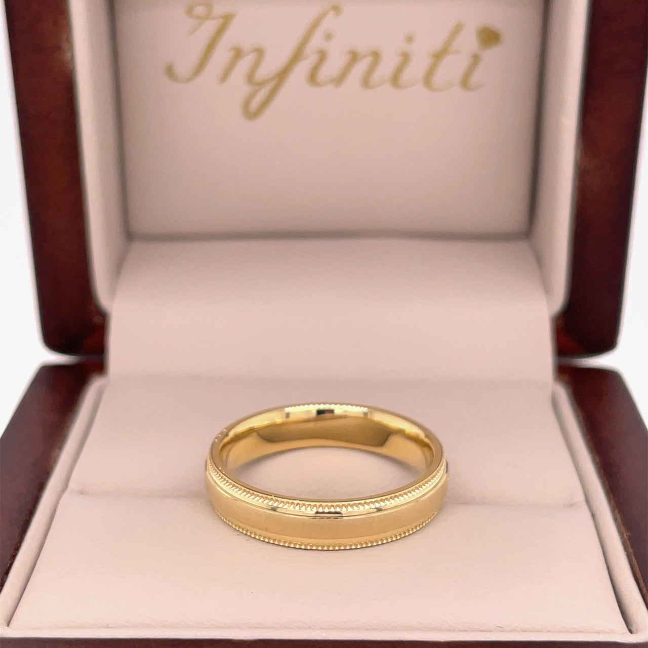 Argolla Oro Amarillo 14k - Acabado Satinado con Bisel, Ancho 4 mm