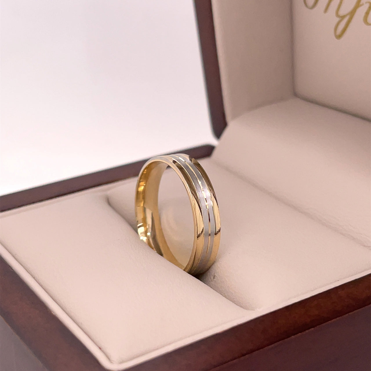 Argolla Oro Combinado 14k - Acabado Liso con Platinado, Ancho 4 mm