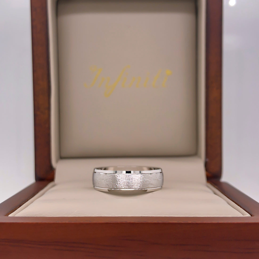 Argolla Oro Blanco 14k - Acabado Texturizado, Ancho de 6 mm