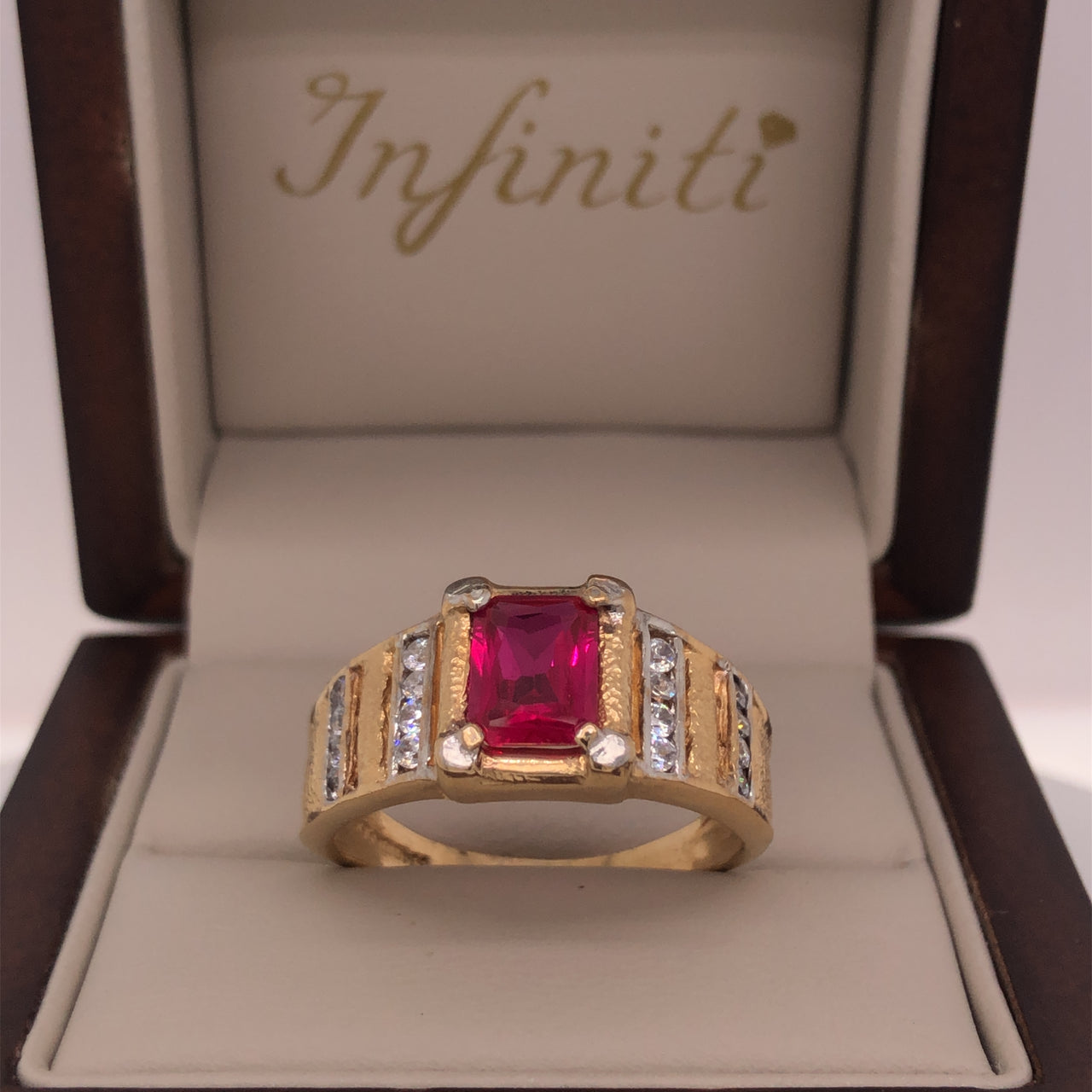Anillo Oro 10k - Zirconia Rubí­ Rectangular