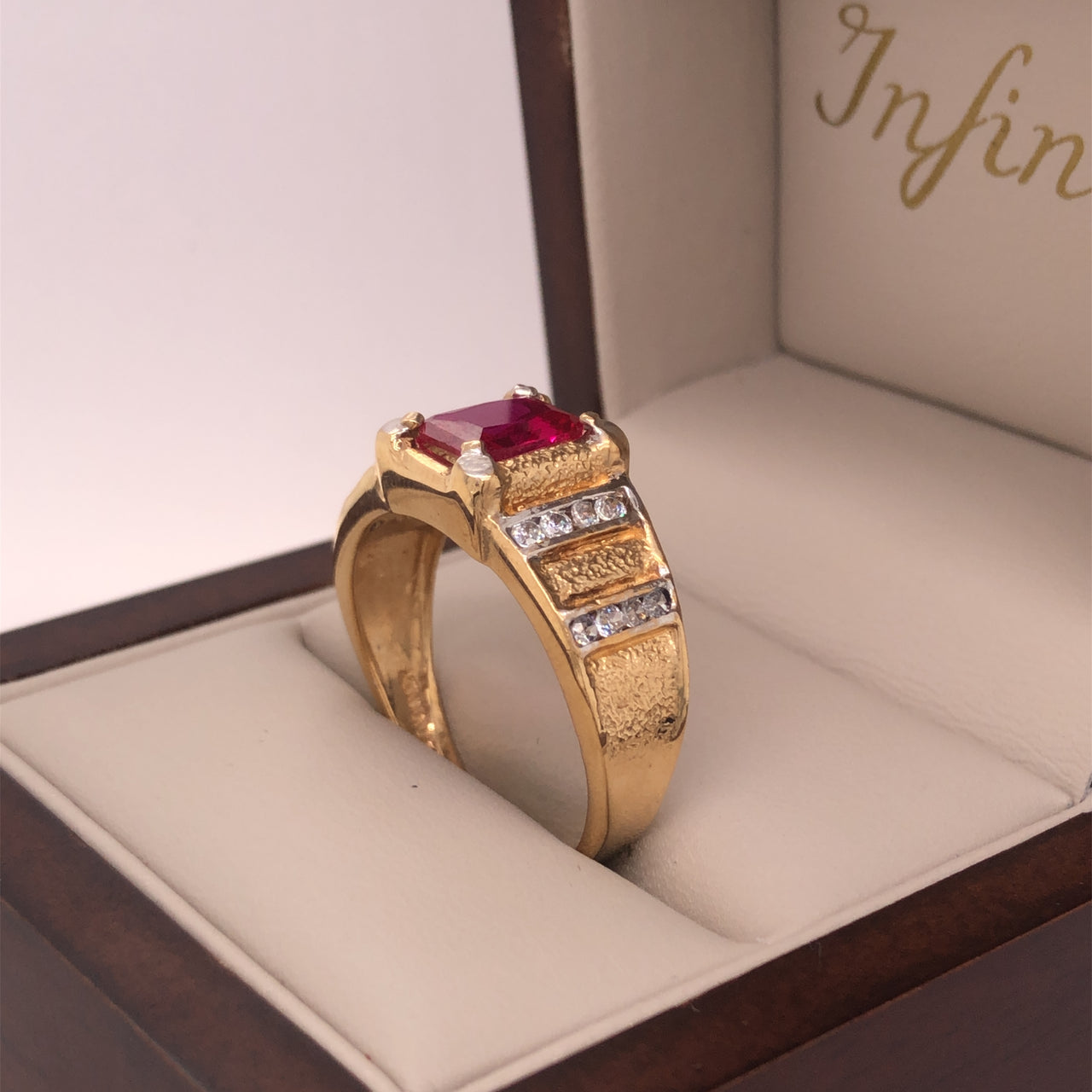 Anillo Oro 10k - Zirconia Rubí­ Rectangular
