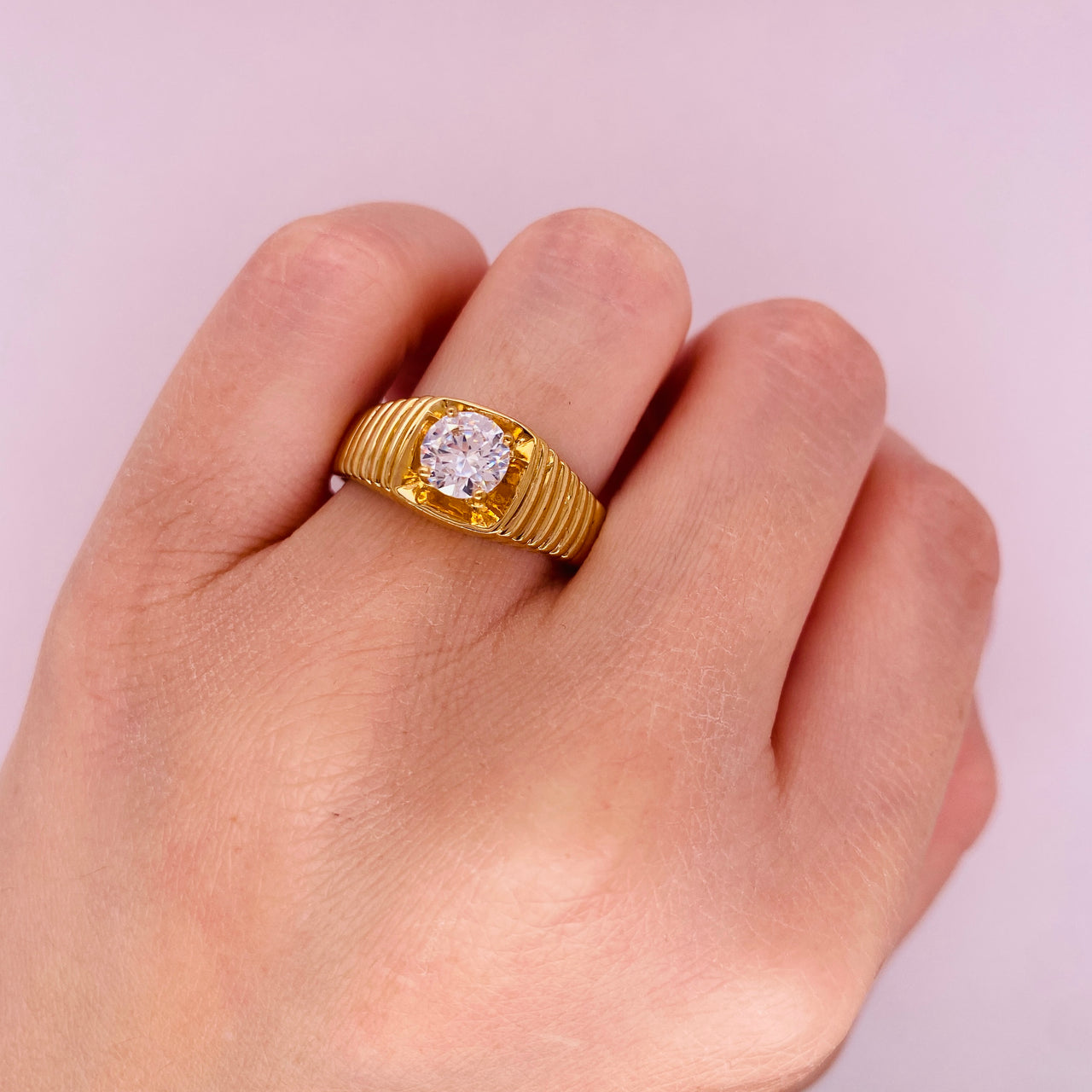 Anillo Oro 10k - Zirconia Central 6 mm
