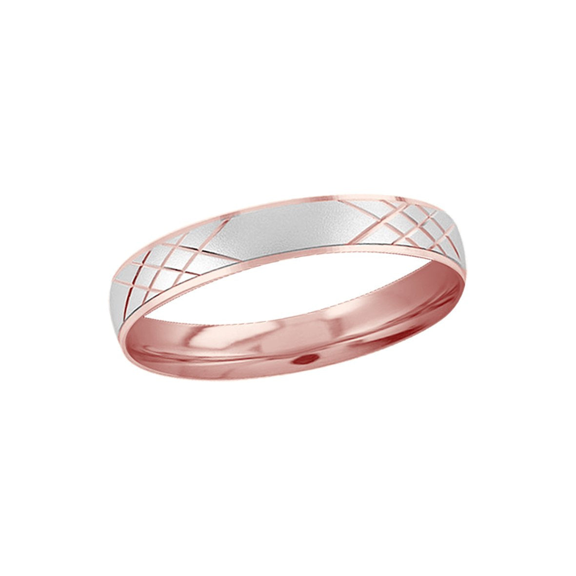 Argolla Oro Rosa 14k, Diamantada Oro Rosa 4 mm, Acabado Platinado  *PRECIO UNITARIO - Infiniti Joyas