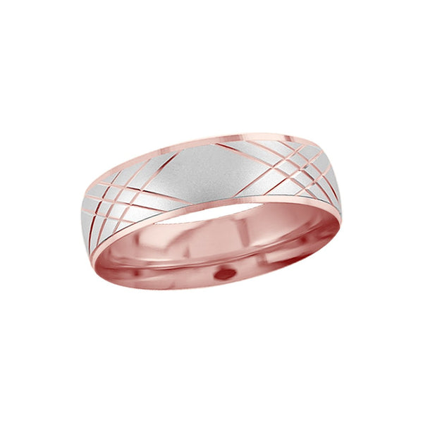 Argolla Oro Rosa 14k, Diamantada 6 mm, Acabado Platinado  *PRECIO UNITARIO - Infiniti Joyas