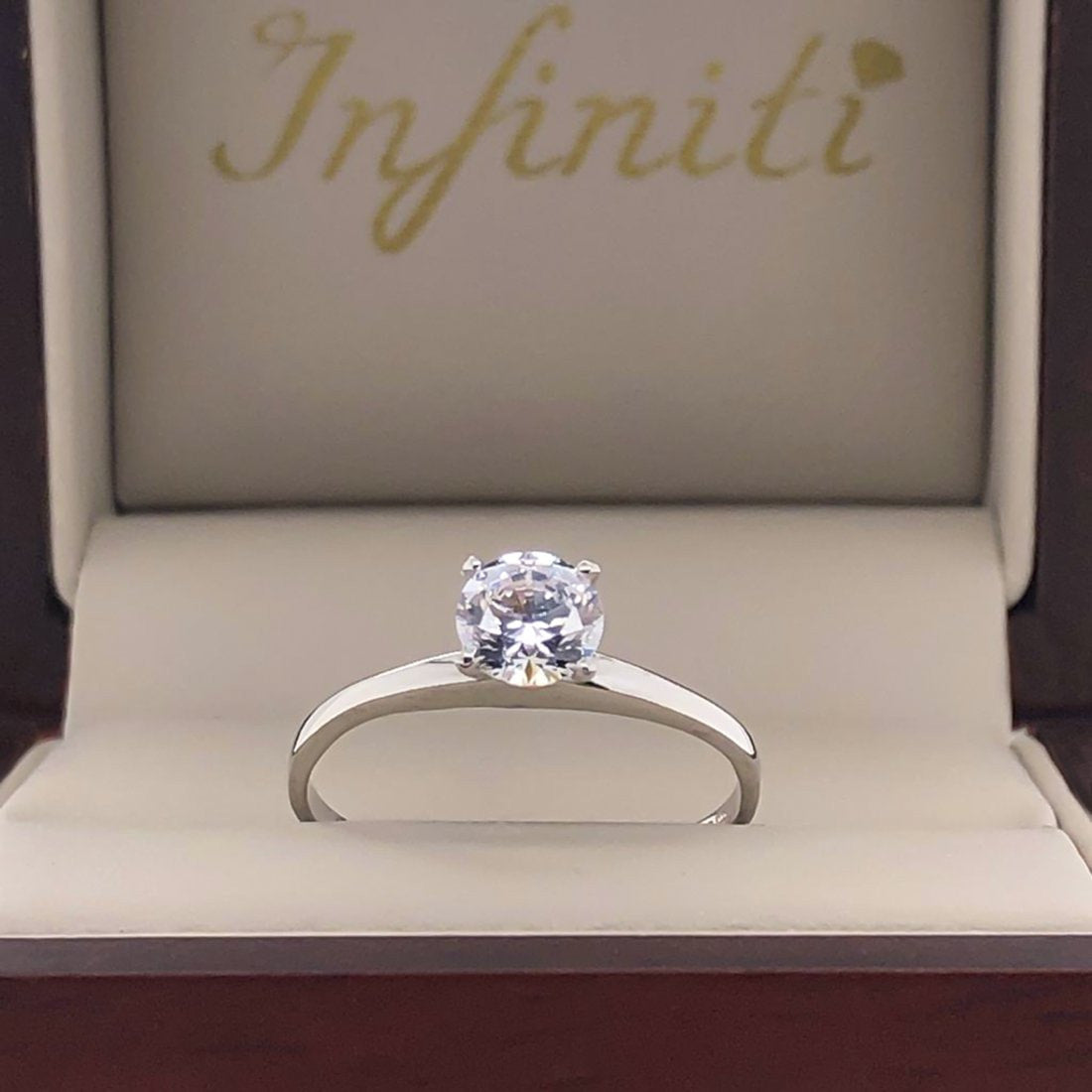Anillo Oro Blanco 14k, Solitario con Zirconia de 5.50 mm - Infiniti Joyas