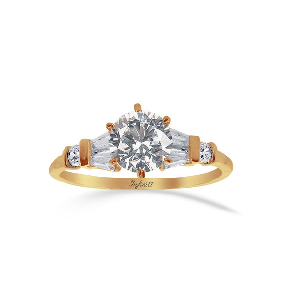 Anillo Oro 10k, Solitario con Zirconias Centrales y Baguettes Laterales - Infiniti Joyas