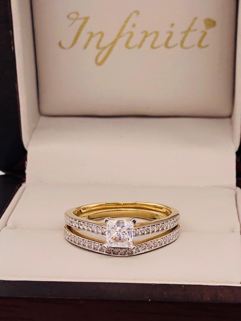 Alianza Oro 10k, Zirconia Central Corte Princess y Churumblela - Infiniti Joyas