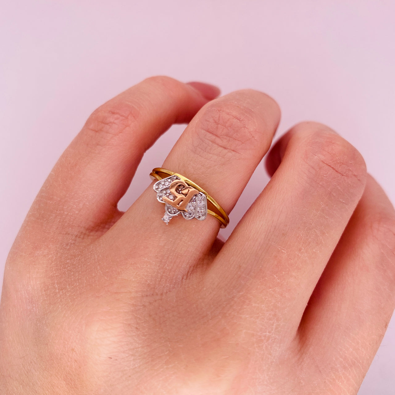 Anillo Corona Oro 10k con Zirconias con el 15 en Oro Rosa