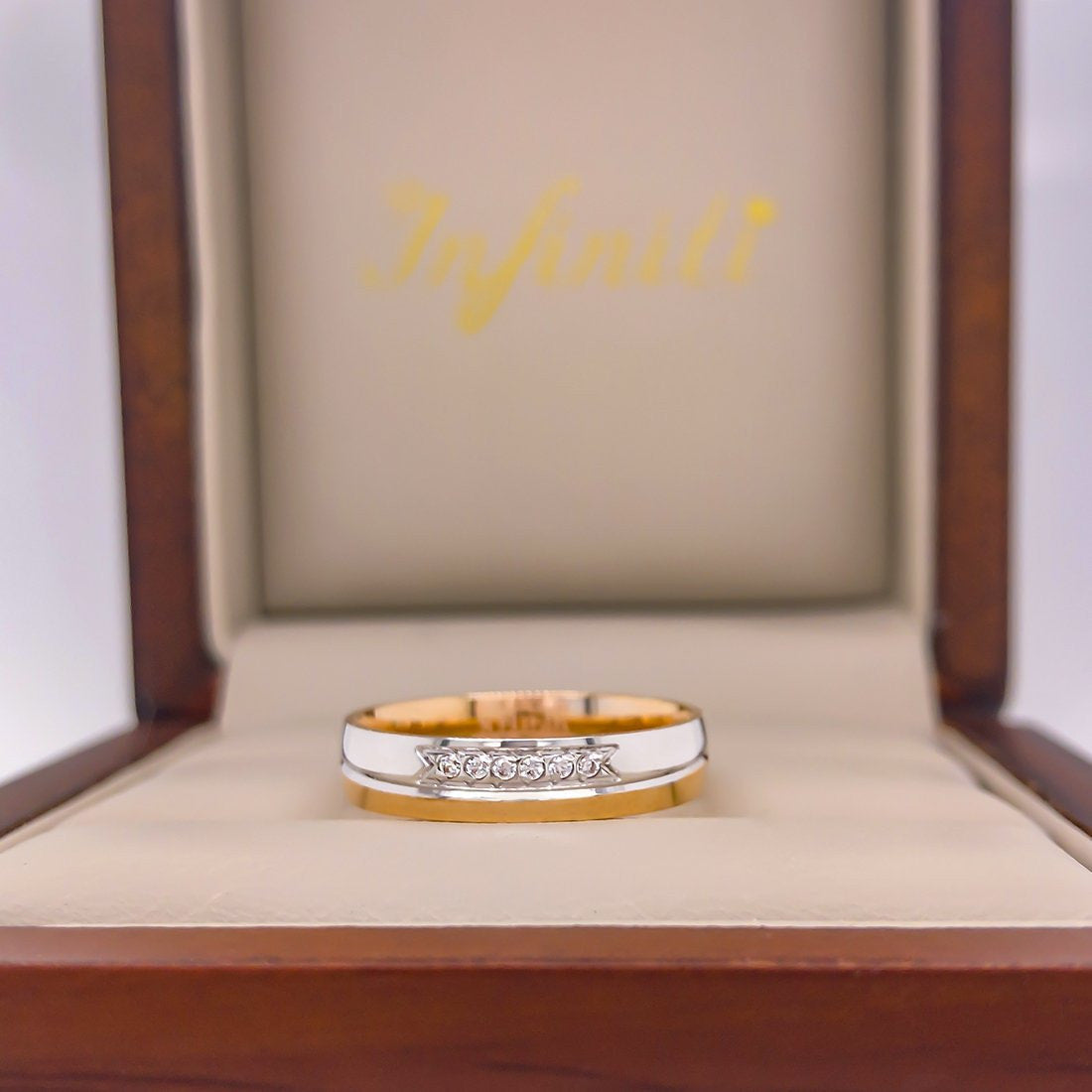 Argolla Oro Rosa con Blanco 14k - Acabado Liso con Confort y Zirconias, Ancho 4 mm - Infiniti Joyas