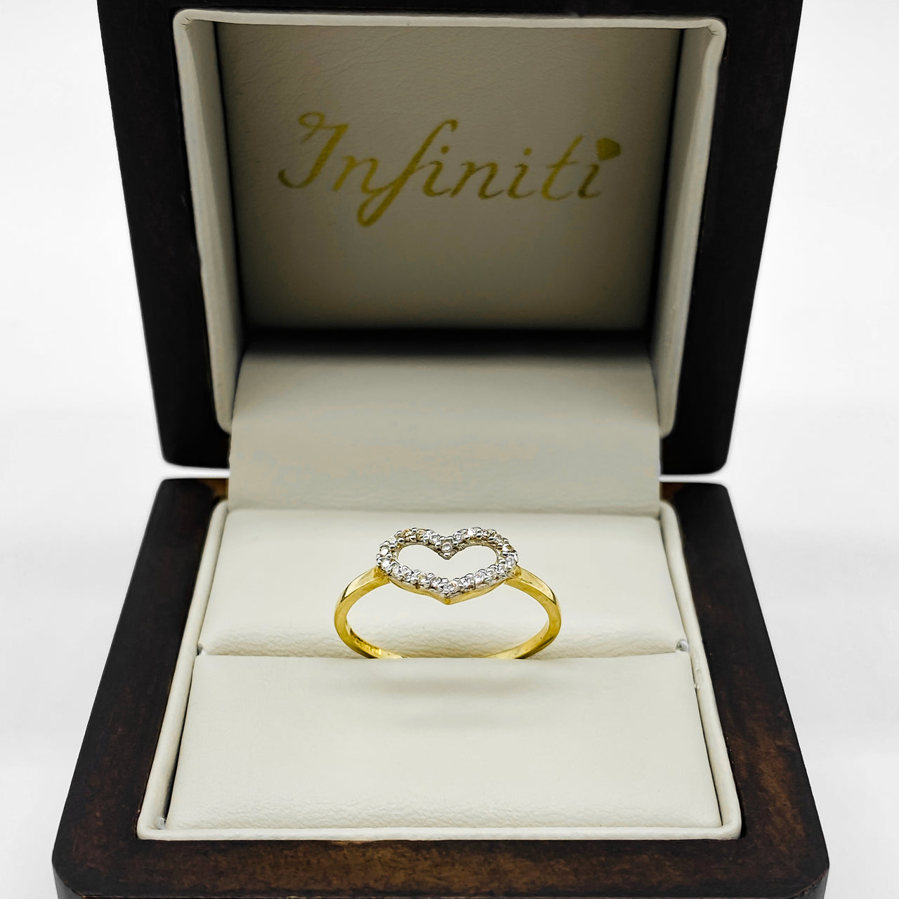 Anillo Corazón Oro 10k con Zirconias