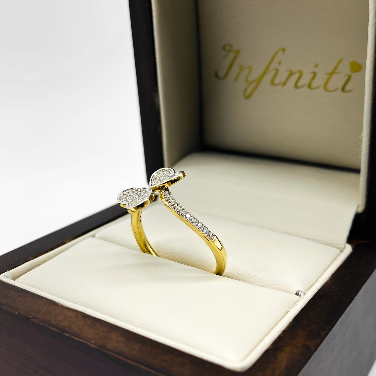 Anillo doble Corazón Oro 10k, con Zirconias