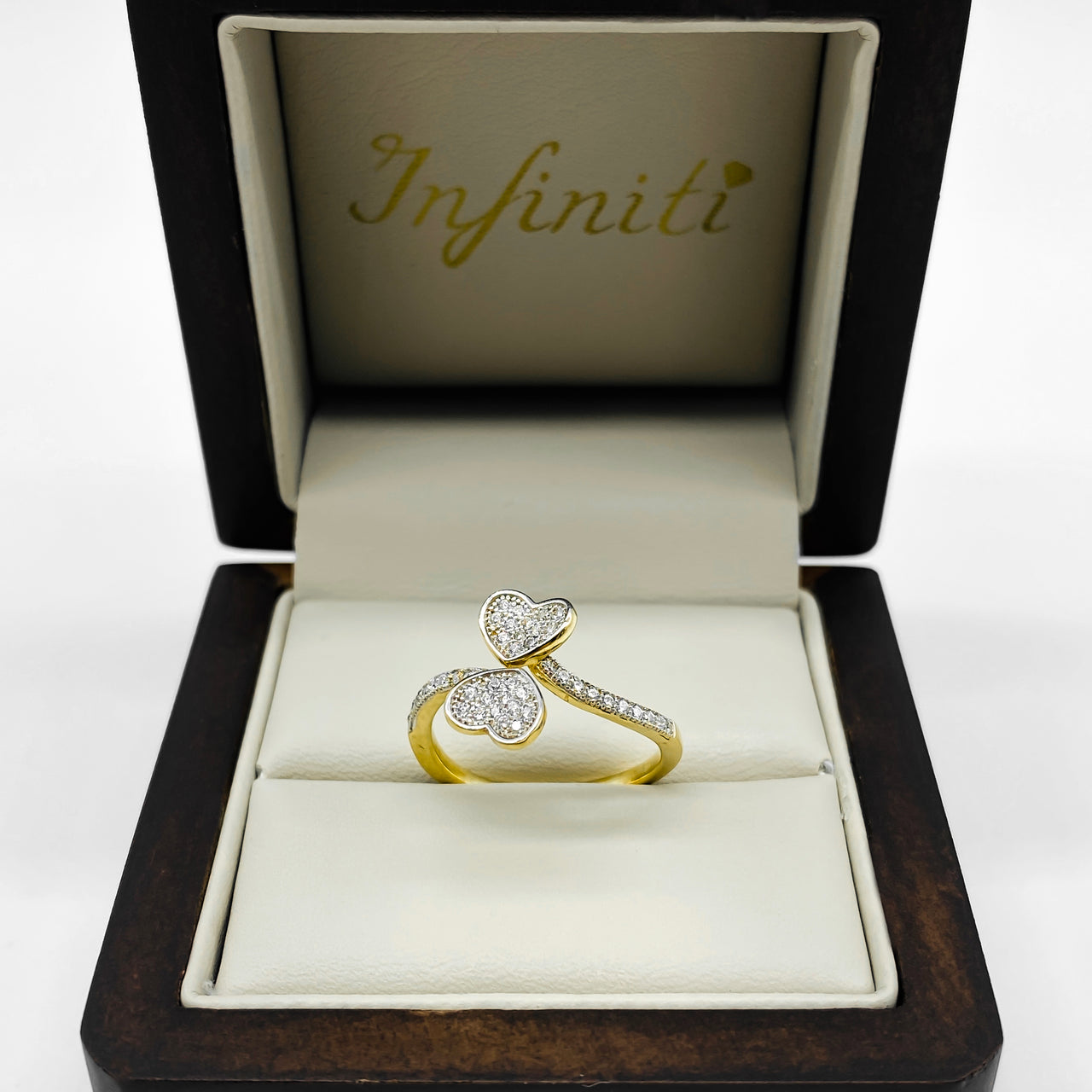 Anillo doble Corazón Oro 10k, con Zirconias