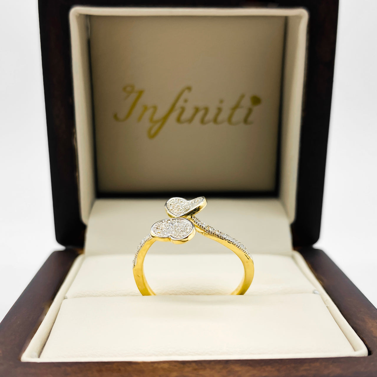 Anillo doble Corazón Oro 10k, con Zirconias