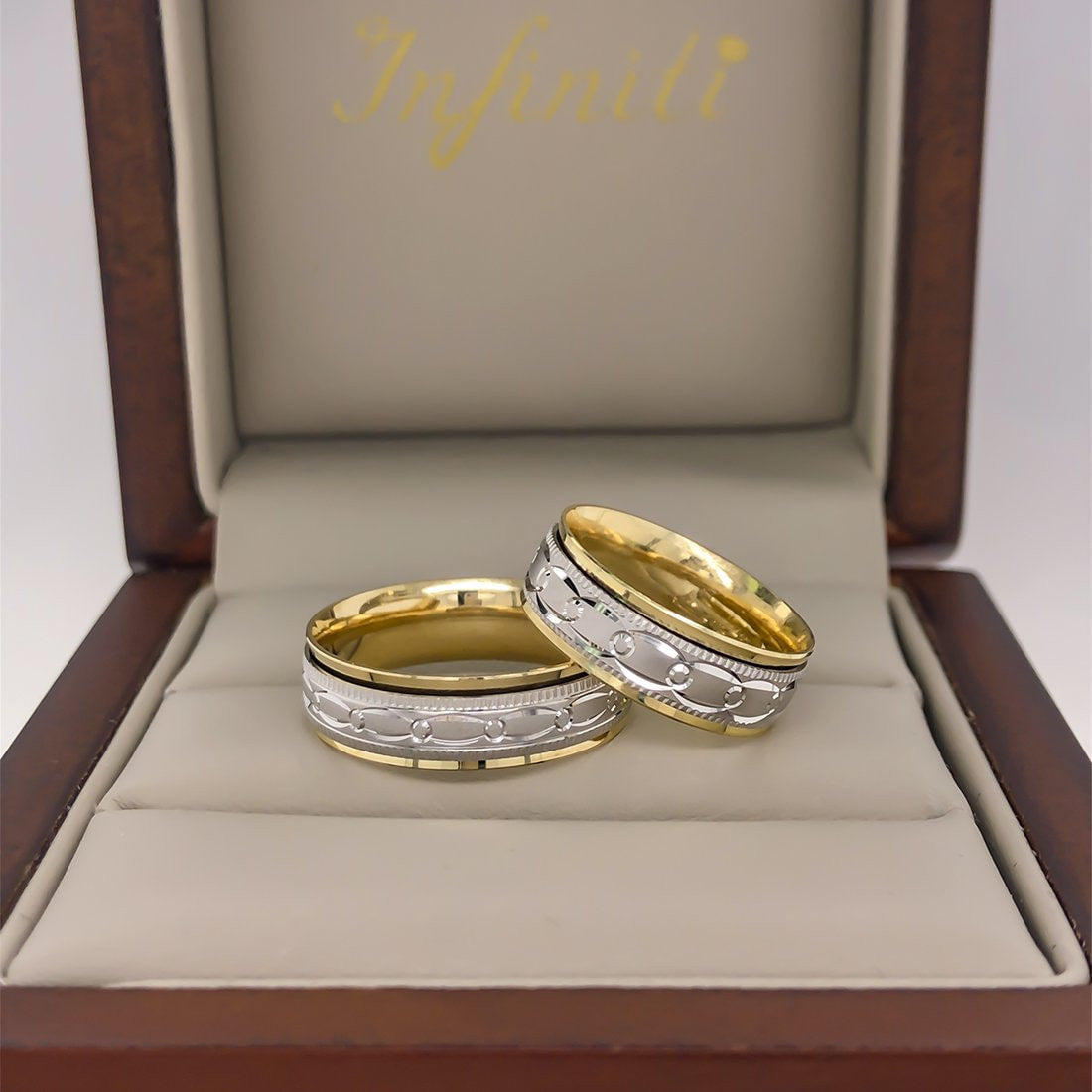 Argolla Oro Combinado 10k - Giratoria Liso Mate Con Confrot, Ancho de 6 mm - Infiniti Joyas