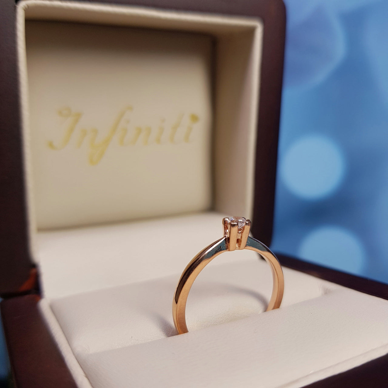 Anillo Solitario Oro Rosa 14k, Zirconia 3 mm - Infiniti Joyas