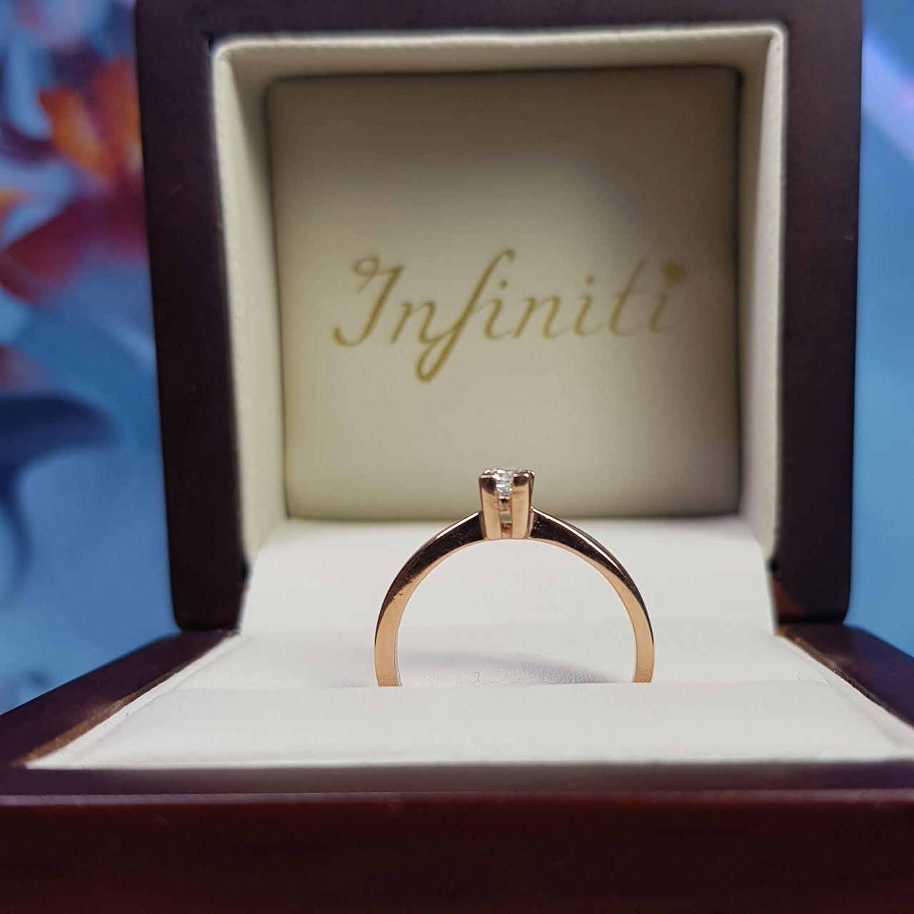 Anillo Solitario Oro Rosa 14k, Zirconia 3 mm - Infiniti Joyas