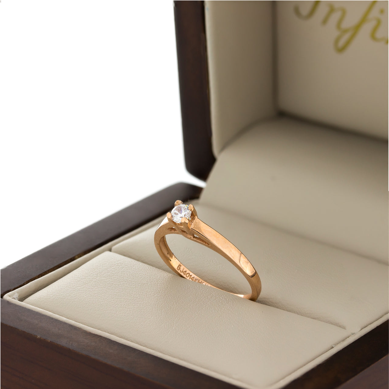 Anillo Oro Rosa 14k - Solitario Zirconia 3 mm