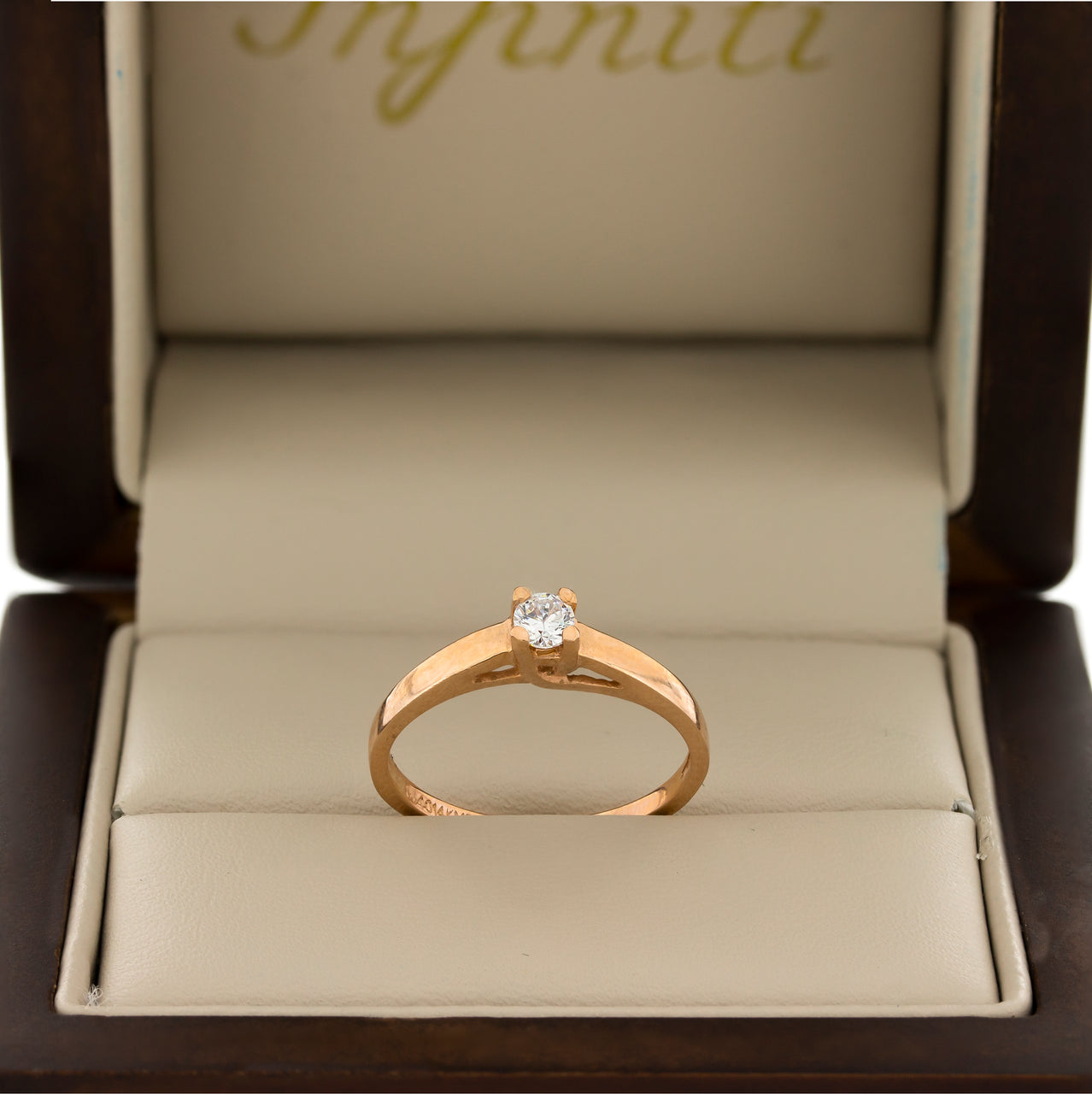 Anillo Oro Rosa 14k - Solitario Zirconia 3 mm