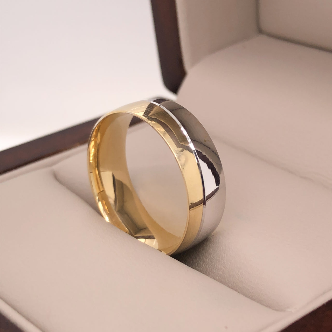 Argolla Oro Combinado 14k - Acabado Mate Liso, Ancho 6 mm