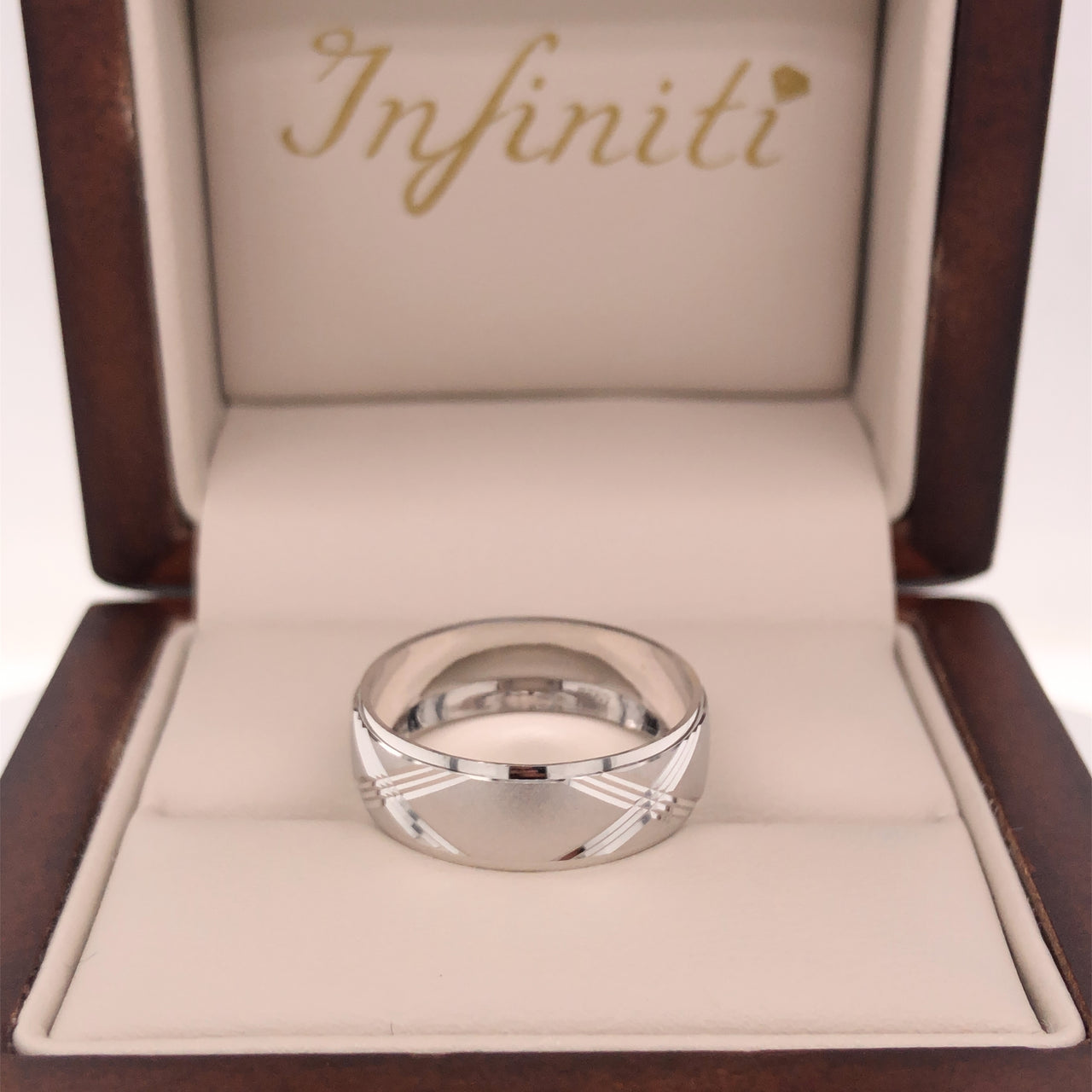 Argolla Oro Blanco 14k - Diamantada con Acabado Platinado, Ancho 6 mm