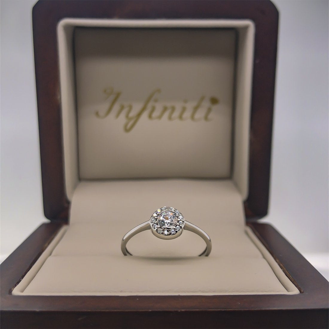 Anillo Oro Blanco 14k, Halo Zirconia 3.50 mm - Infiniti Joyas