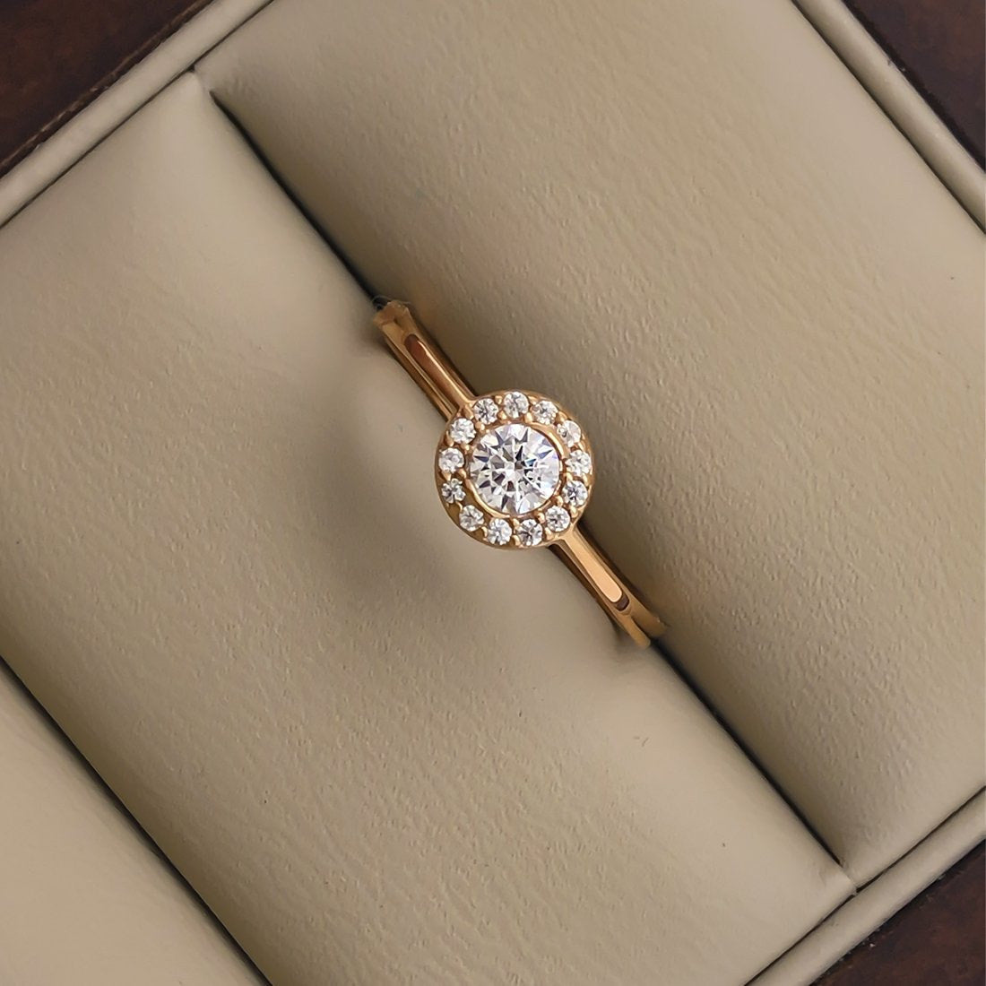 Anillo Oro Rosa 14k, Halo Zirconia 3.50 mm - Infiniti Joyas