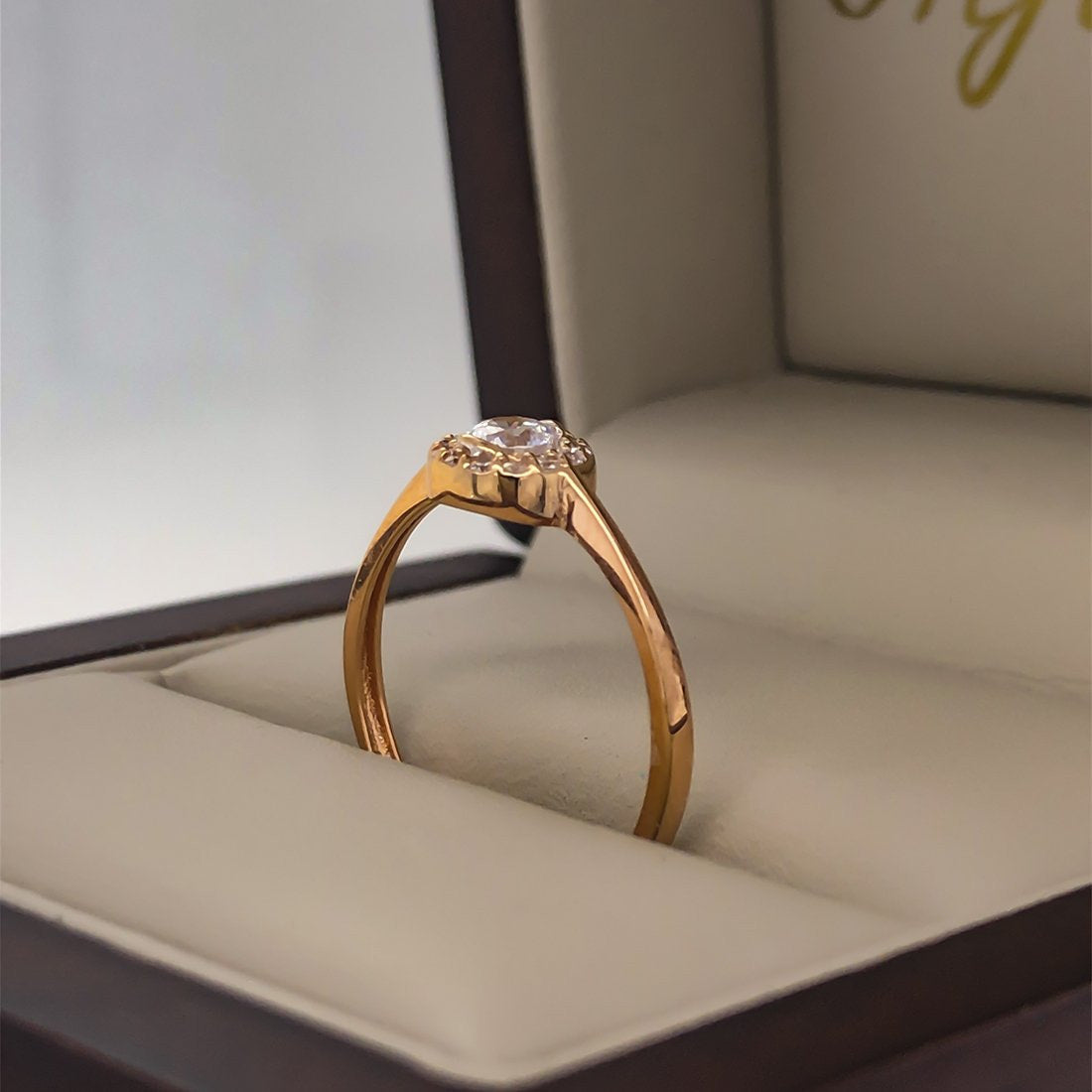 Anillo Oro Rosa 14k, Halo Zirconia 3.50 mm - Infiniti Joyas