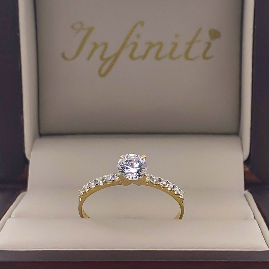 Anillo Oro 14k, Estilo Pavé, Zirconia Centro 5 mm - Infiniti Joyas