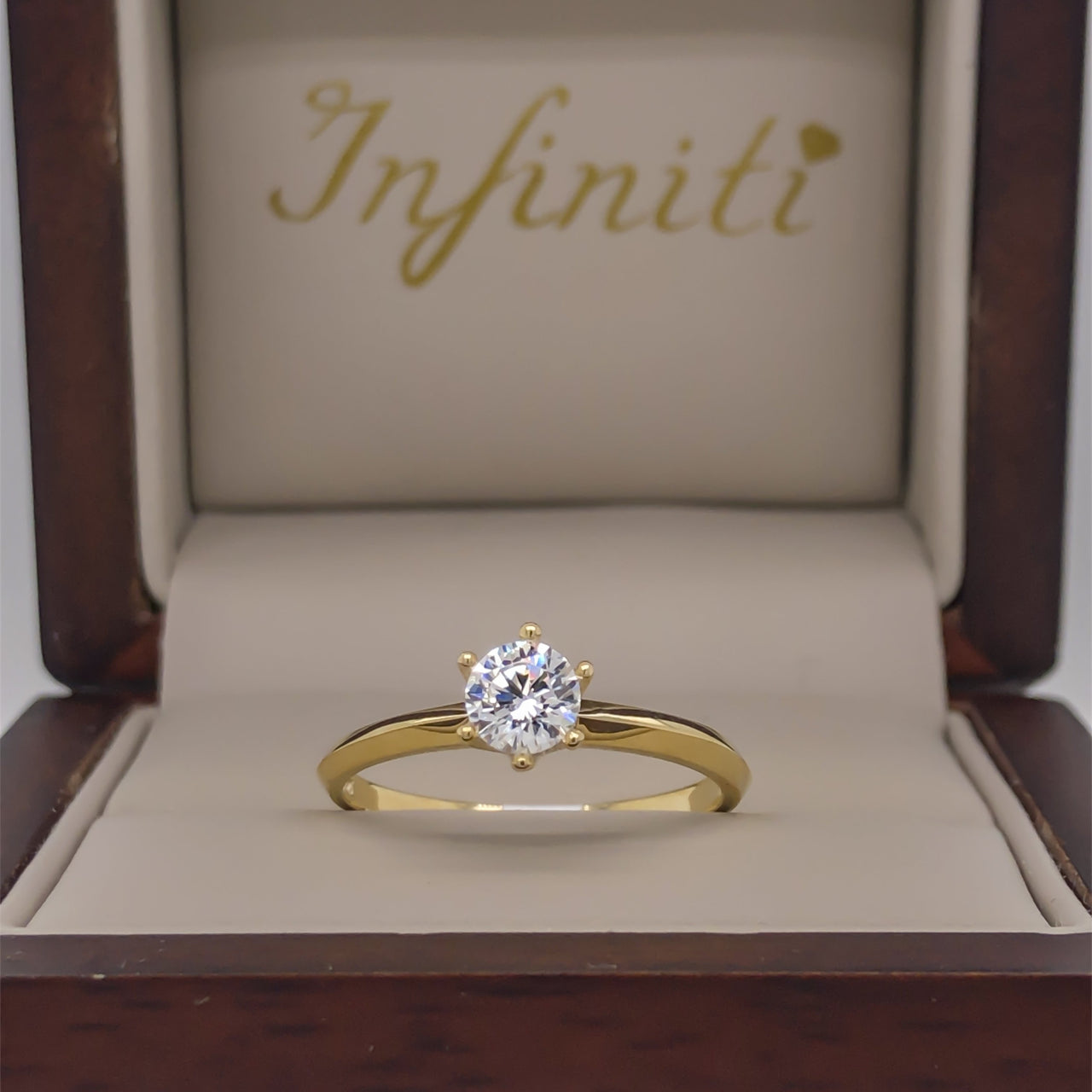 Anillo Oro 10k, Estilo Dos Aguas, Zirconia de 5 mm - Infiniti Joyas