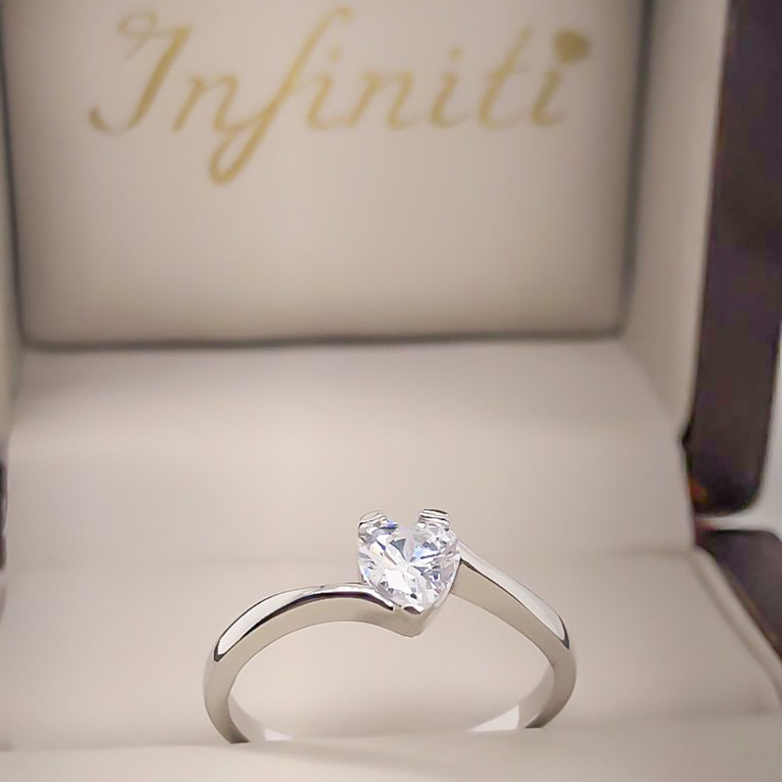 Anillo Oro Blanco 10k, Solitario Zirconia Corazón 5 mm - Infiniti Joyas