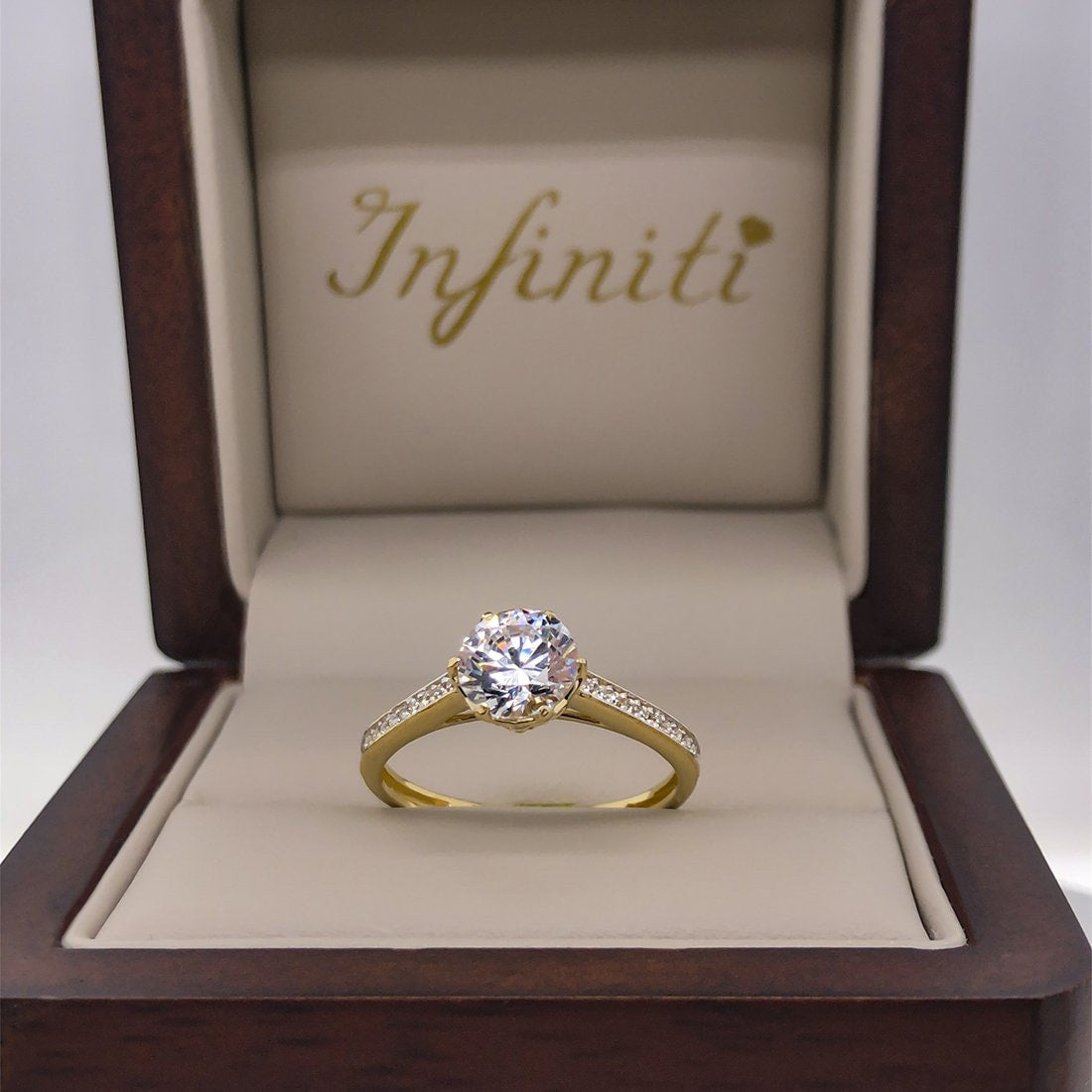 Anillo Oro Amarillo 14k, Estilo Pavé Zirconia 6.5 mm - Infiniti Joyas