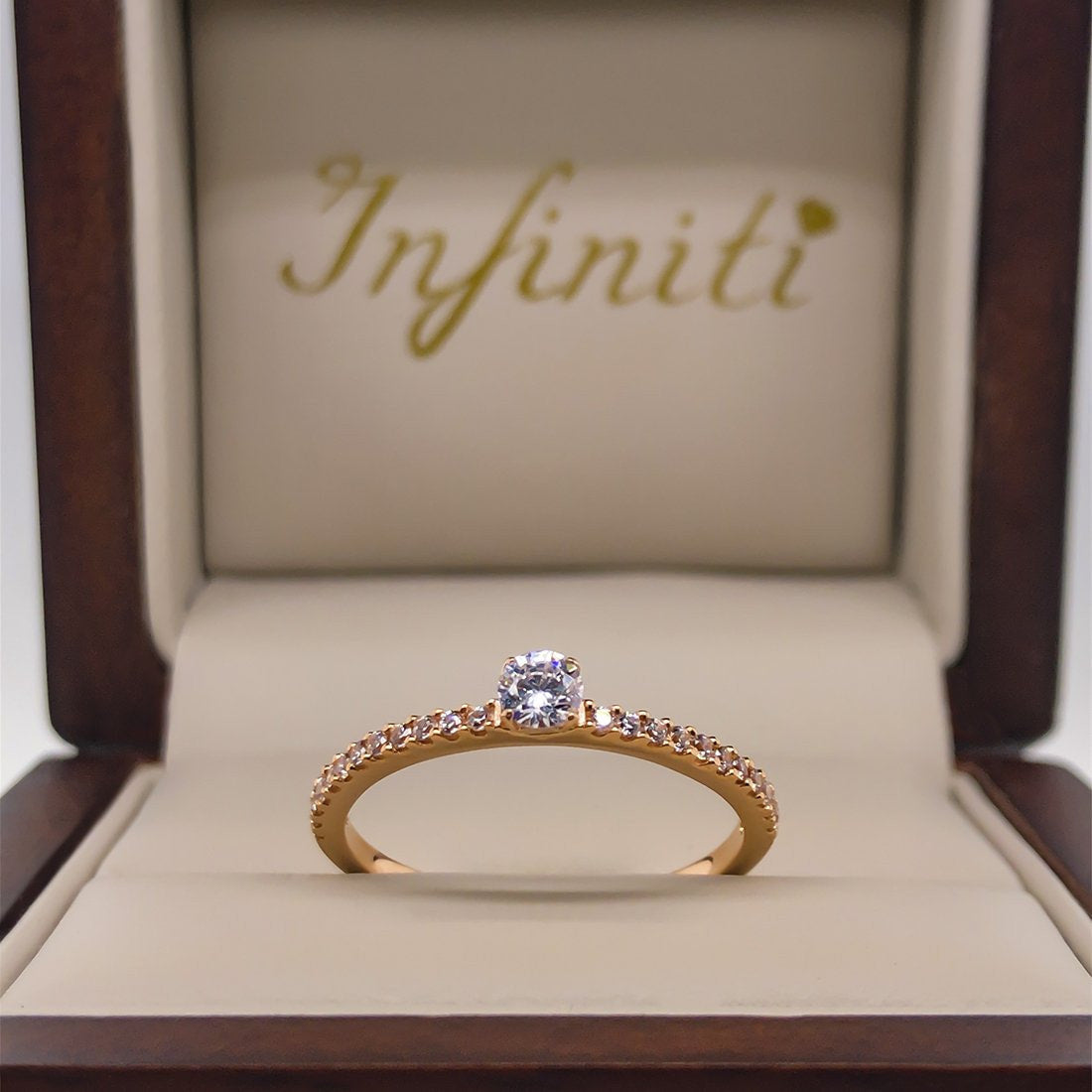 Anillo Oro Rosa 14k, Estilo Pavé Zirconia 3.5 mm - Infiniti Joyas