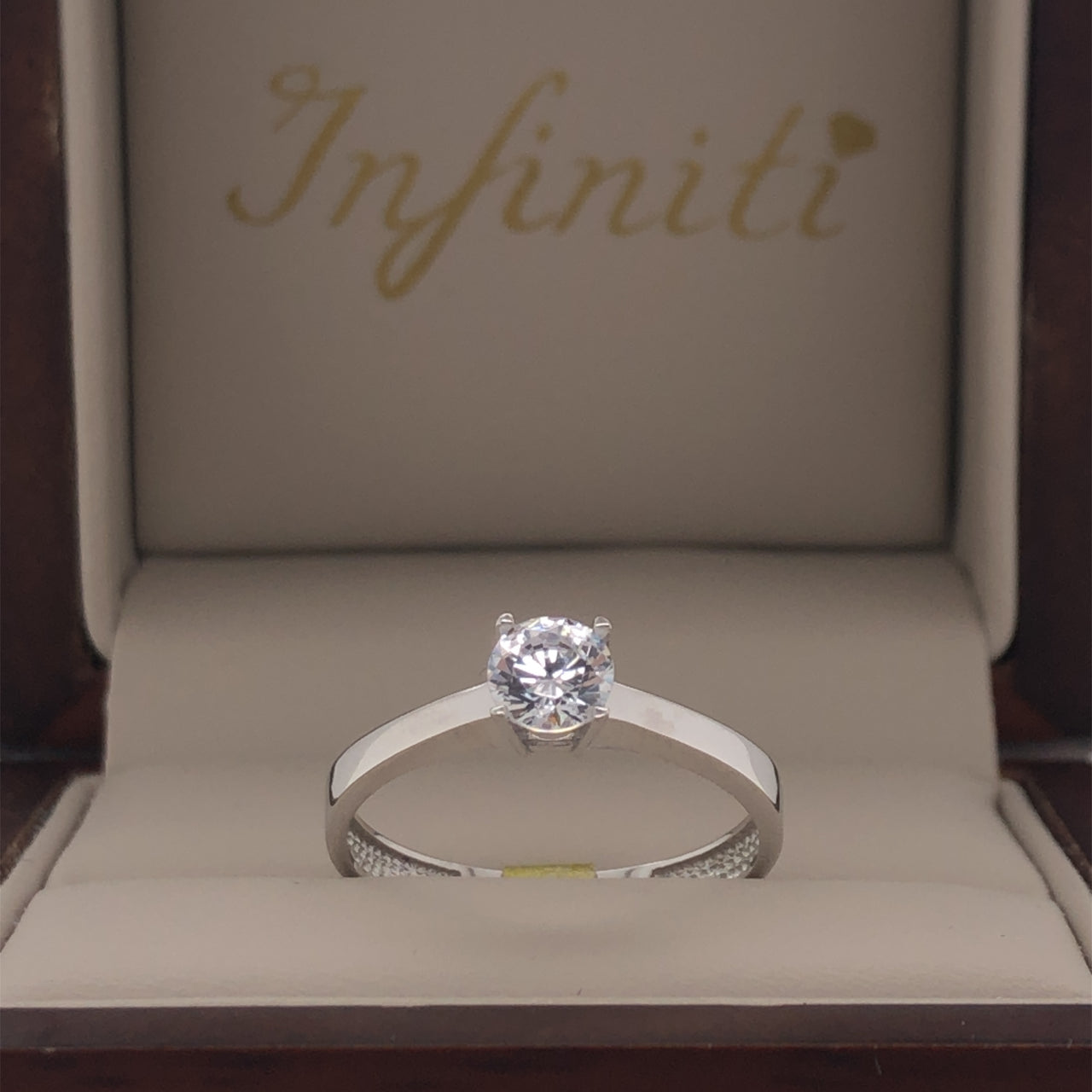 Anillo Oro Blanco 14k - Solitario Zirconia Central 5 mm