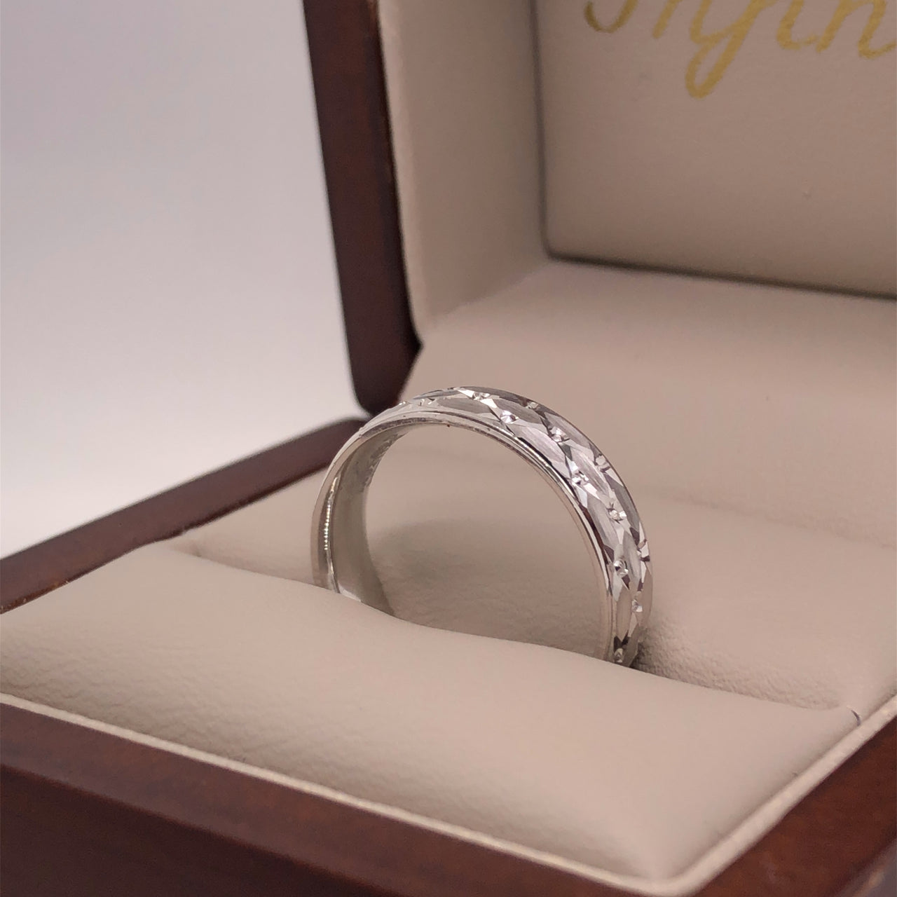 Argolla Oro Blanco 14k - Platinada, Ancho 5 mm