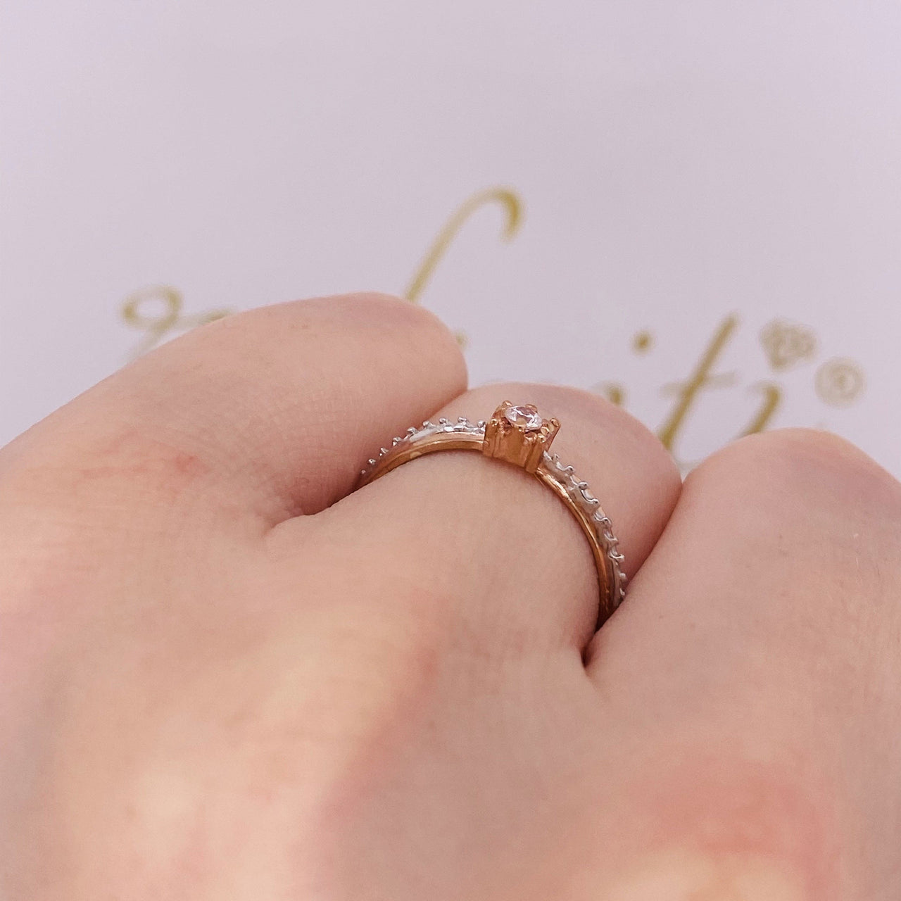 Anillo Oro Rosa 10k, Zirconia 2 mm Solitario