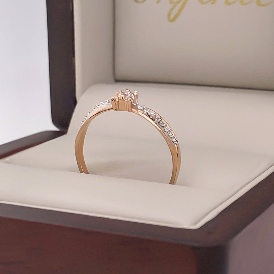 Anillo Oro Rosa 10k, Zirconia 2 mm Solitario - Infiniti Joyas