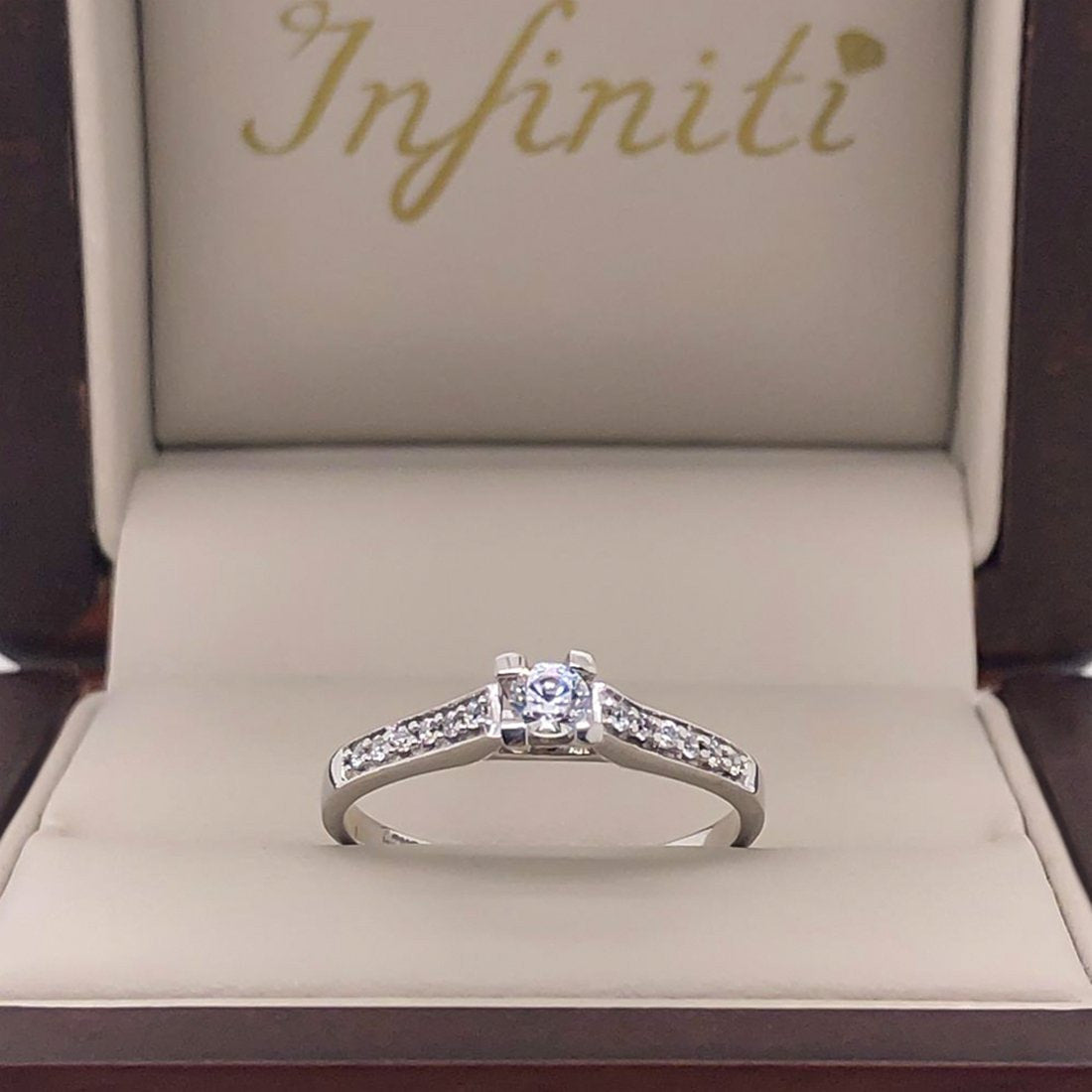 Anillo Oro Blanco 10k, Zirconia 3.25 mm - Infiniti Joyas