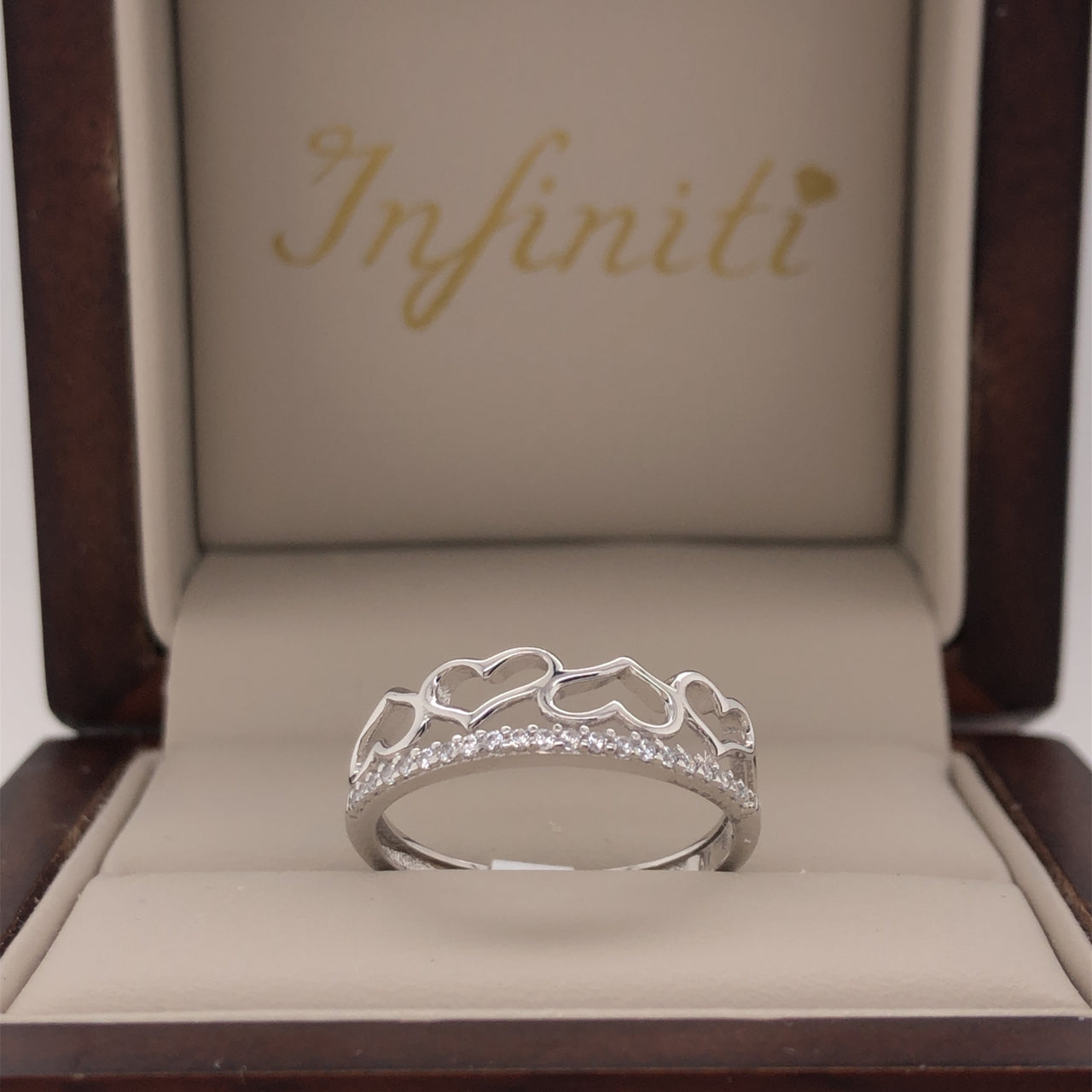 Churumbela Oro Blanco 10k, Corazones y Zirconias de 1 mm - Infiniti Joyas