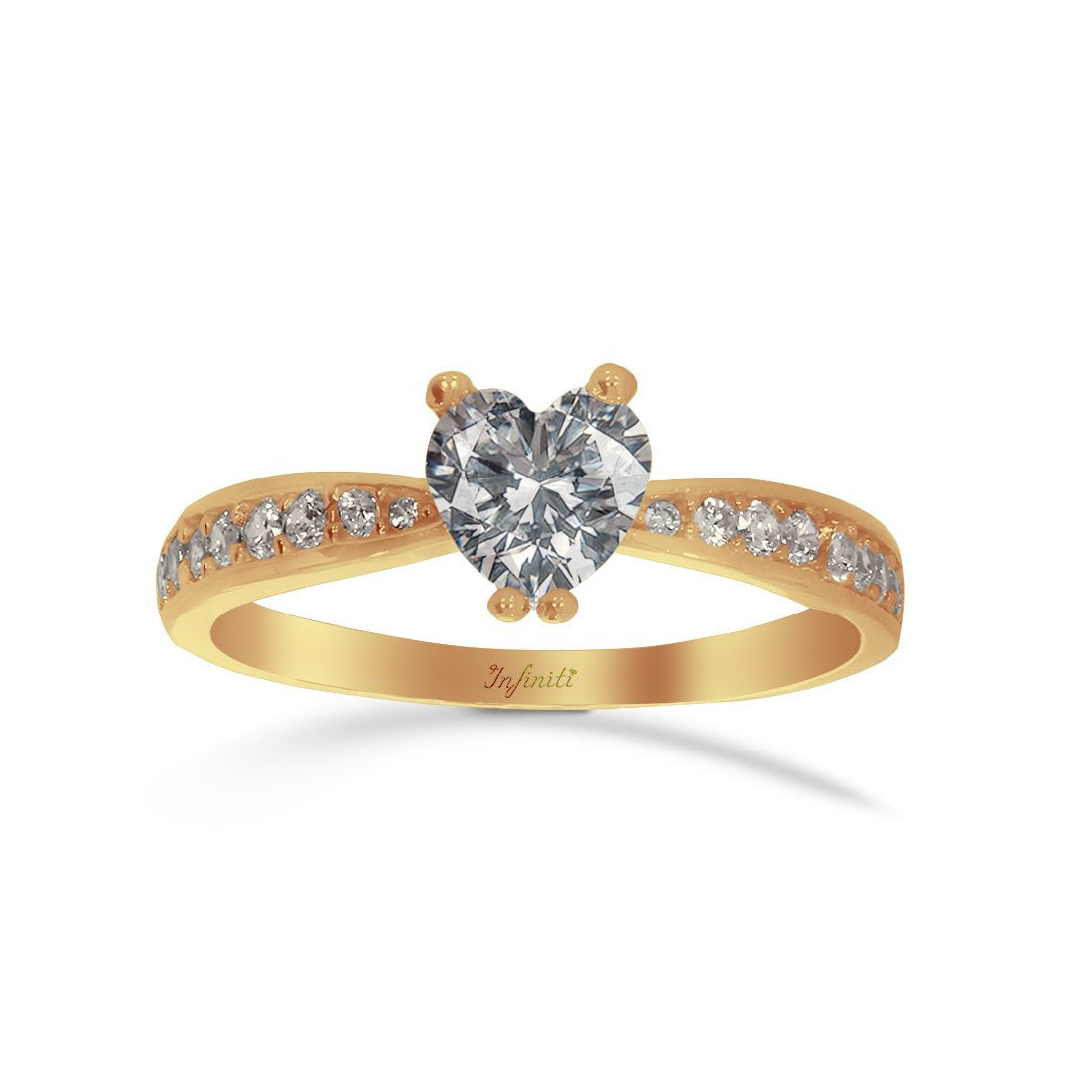 Anillo Oro 10k, Zirconia Central Corazón 6 mm - Infiniti Joyas